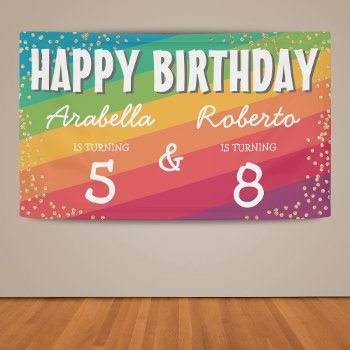 Colorful Joint Twin Birthday Party Banner by special_stationery at Zazzle