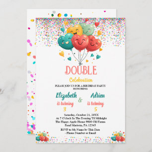 Colorful Joint Twin Birthday Party for kids Invitation