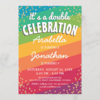 Colorful Joint Twin Birthday Party Invitation