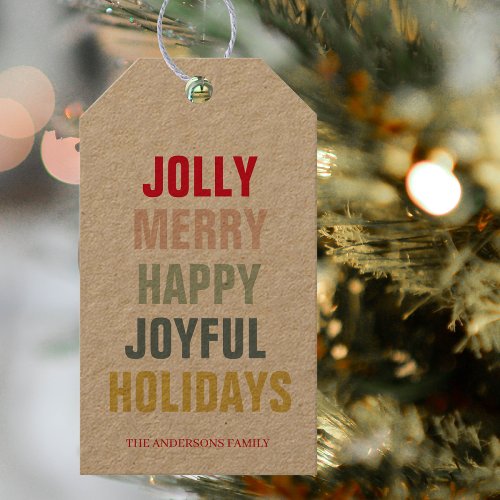 Colorful Jolly Merry Happy Joyful Holidays Gift Tags