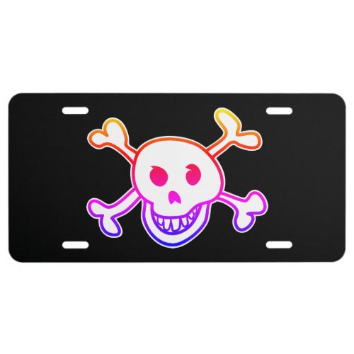 Colorful Jolly Roger pirate skull and bones flag License Plate