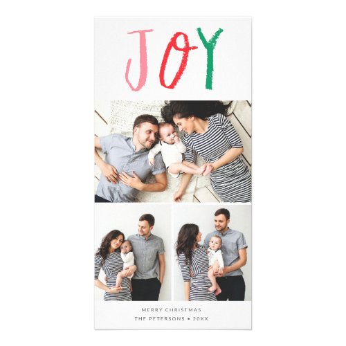 Colorful Joy 3 Photo Christmas Holiday  Card