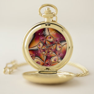 Colorful Joy Abstract Red Orange Fantasy Art Name Pocket Watch