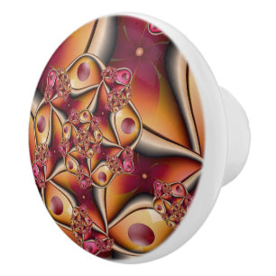 Colorful Joy Abstract Red Orange Fantasy Fractal Ceramic Knob