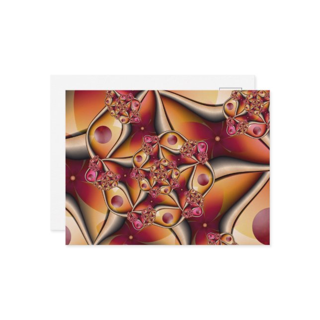 Colorful Joy Abstract Red Orange Fantasy Fractal Postcard (Front/Back In Situ)