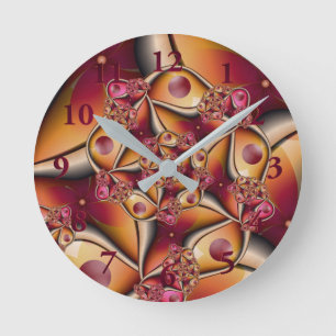 Colorful Joy Abstract Red Orange Fantasy Fractal Round Clock