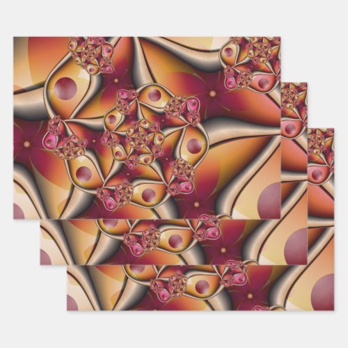 Colorful Joy Abstract Red Orange Fantasy Fractal Wrapping Paper Sheets
