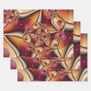 Colorful Joy Abstract Red Orange Fantasy Fractal Wrapping Paper Sheets