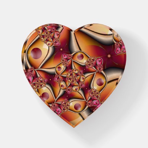 Colorful Joy Abstract Red Orange Fractal Art Heart Paperweight