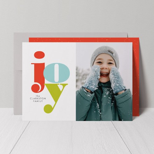 Colorful joy bright bold one photo Christmas Holiday Card