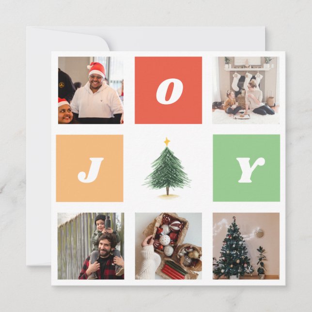 Colorful Joy Christmas Tree Photo Collage Holiday Card (Front)