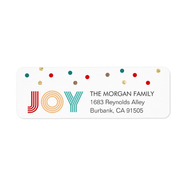 Colorful JOY Modern Confetti Dots Holiday Label