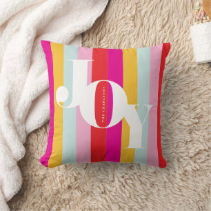 Colorful Joy Stripes Holiday Cotton Throw Pillow