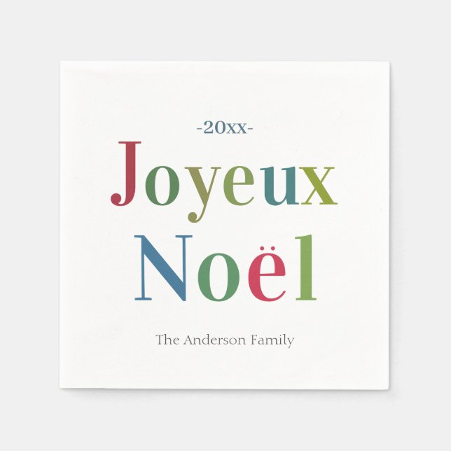 Colorful Joyeux Noel French Christmas     Napkins (Front)
