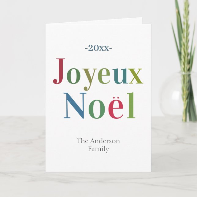 Colorful Joyeux Noel French Christmas Note Card (Front)
