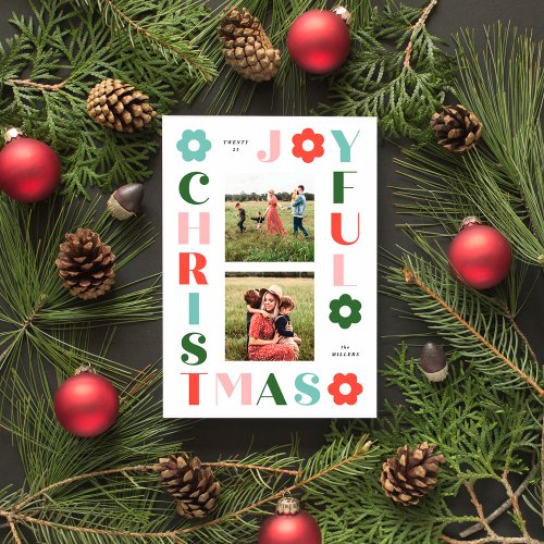 Colorful Joyful Christmas Retro Daisy Holiday Card