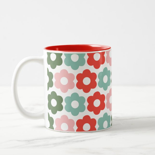 Colorful Joyful Christmas Retro Daisy Holiday Mug (Left)