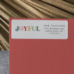 Colorful Joyful Christmas Return Address Label<br><div class="desc">These colorful joyful Christmas return address labels are perfect for a modern holiday card or invitation. The simple design features cute and fun typography with alternating colored letters in red,  blush pink,  emerald green,  pastel green and yellow gold.</div>