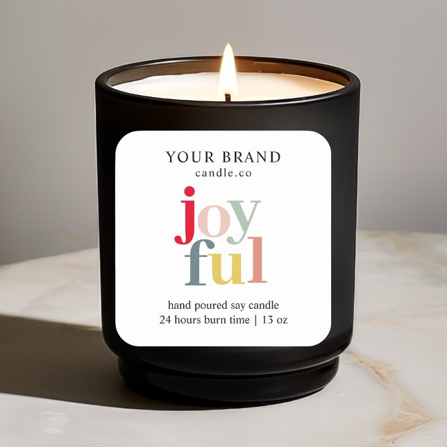 "Colorful ‘Joyful’ Festive Holiday Candle  Square Sticker (Creator Uploaded)