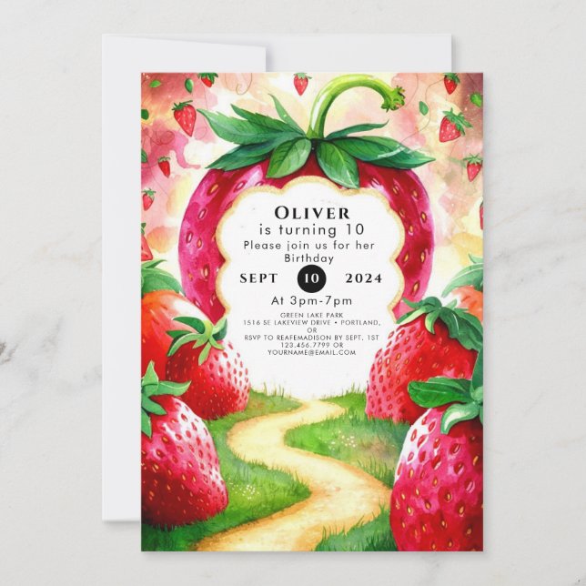 Colorful Joyful Fruit Strawberry Birthday Invitation (Front)