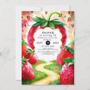 Colorful Joyful Fruit Strawberry Birthday Invitation