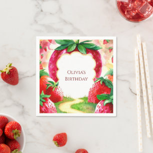 Colorful Joyful Fruit Strawberry Birthday Napkins