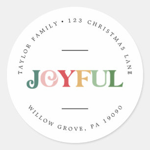 Colorful Joyful Holiday Circular Return Address Classic Round Sticker