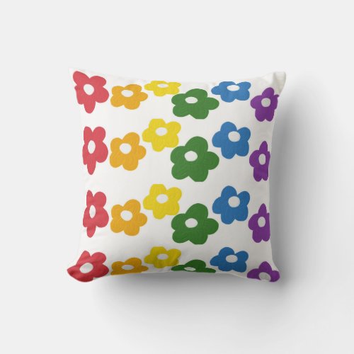 Colorful joyful rainbow retro throw pillow