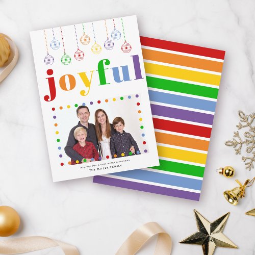 Colorful Joyful typography Christmas balls photo Holiday Card