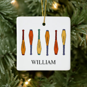Colorful Juggling Clubs Jugglers Personalized Ceramic Ornament