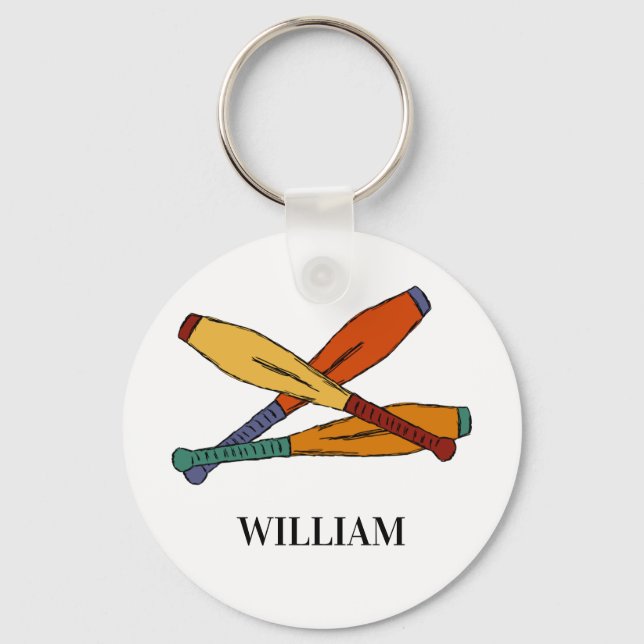 Colorful Juggling Clubs Jugglers Personalized Keychain (Front)