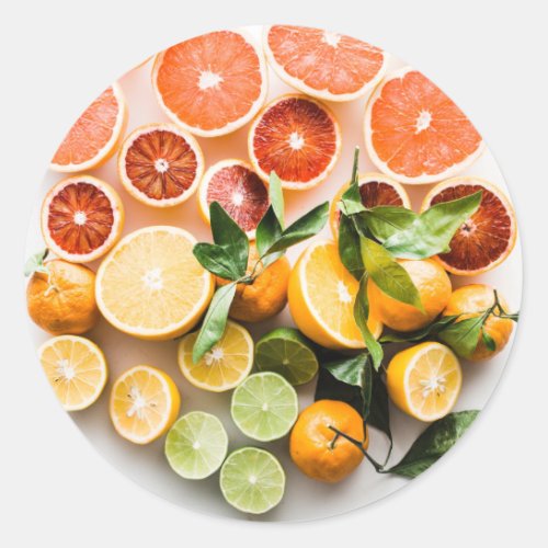 Colorful Juicy Sliced Citrus Fruits Classic Round Sticker