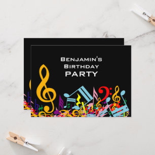Colorful Jumbled Music Notes Birthday Party Invitation
