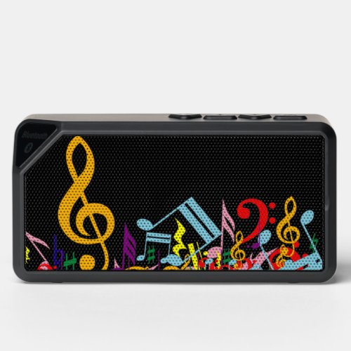 Colorful Jumbled Music Notes on Black Bluetooth Speaker