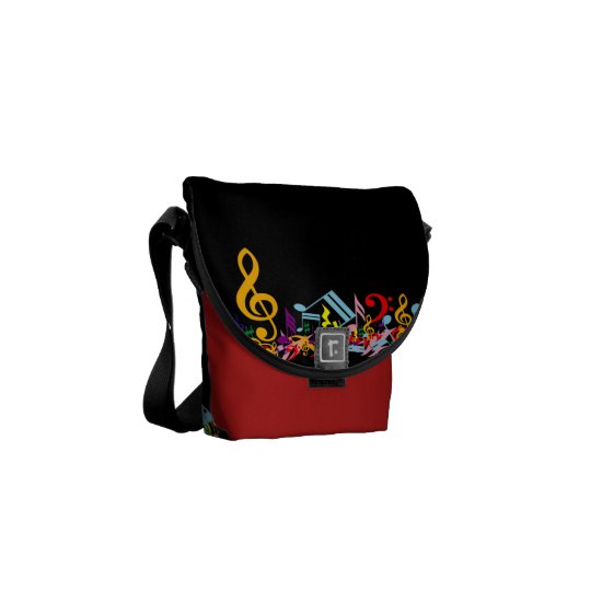 Colorful Jumbled Music Notes on Black Courier Bag