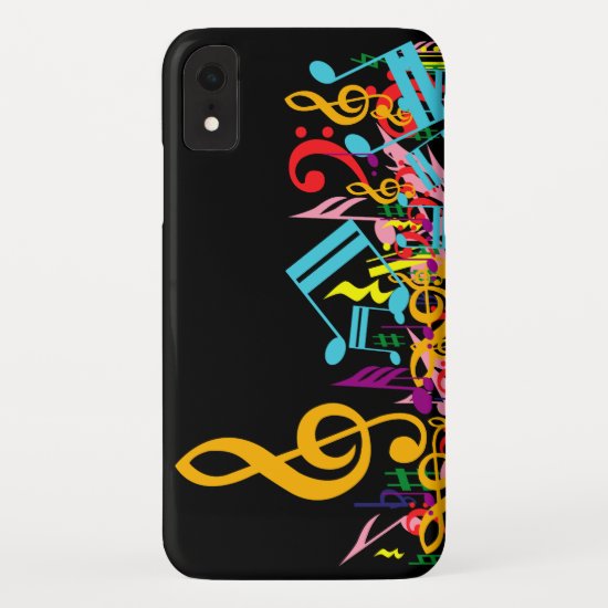 Colorful Jumbled Music Notes on Black iPhone XR Case