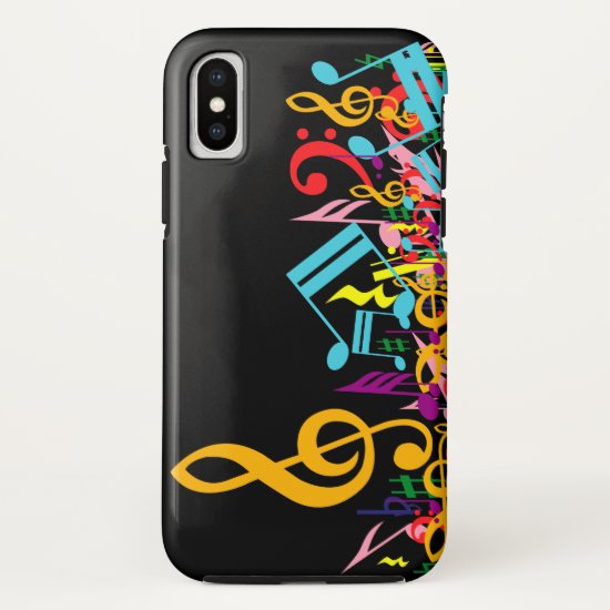 Colorful Jumbled Music Notes on Black iPhone XS Case