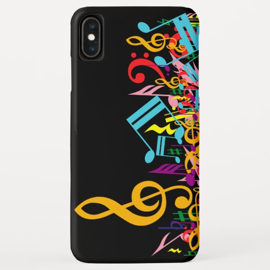 Colorful Jumbled Music Notes on Black iPhone XS Max Case