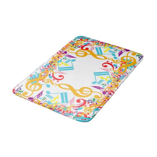 Colorful Jumbled Musical Notes Bath Mat