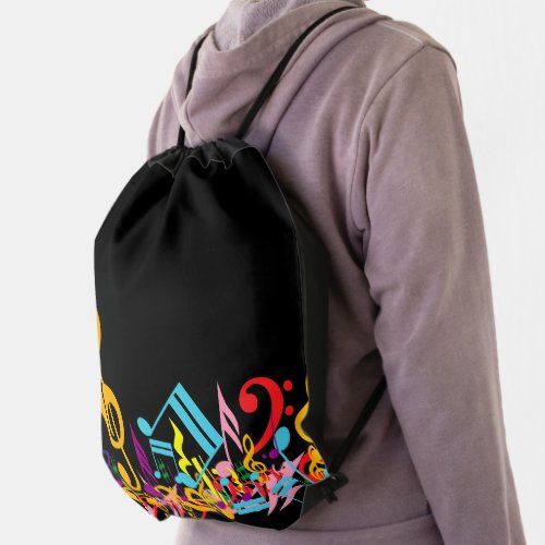 Colorful Jumbled Musical Notes Drawstring Bag