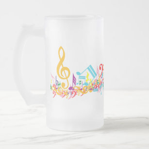 Colorful Jumbled Musical Notes Frosted Glass Beer Mug