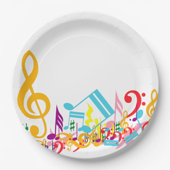 Colorful Jumbled Musical Notes Paper Plate