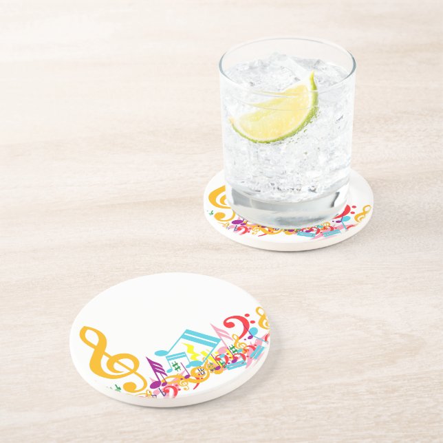 Colorful Jumbled Musical Notes Sandstone Coaster (Side)