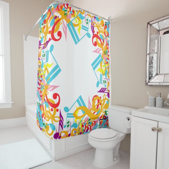 Colorful Jumbled Musical Notes Shower Curtain
