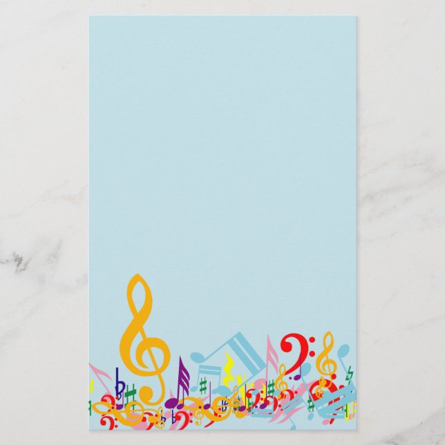 Colorful Jumbled Musical Notes Stationery (Front)