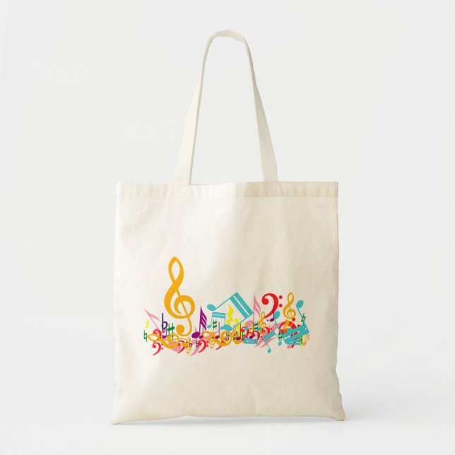 Colorful Jumbled Musical Notes Tote Bag (Front)