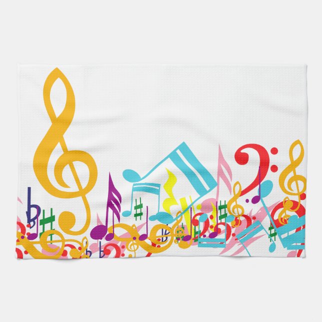 Colorful Jumbled Musical Notes Towel (Horizontal)