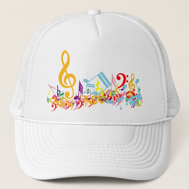 Colorful Jumbled Musical Notes Trucker Hat (Front)