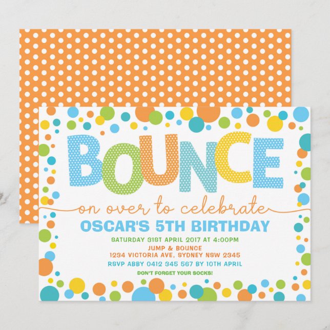 Colorful Jump Bounce Trampoline Birthday Party Invitation (Front/Back)