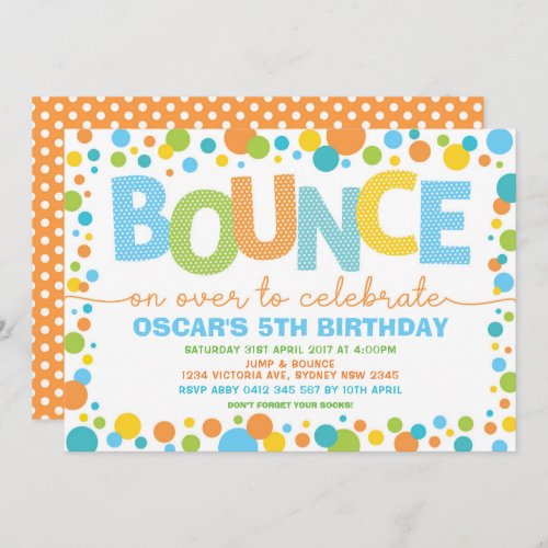 Colorful Jump Bounce Trampoline Birthday Party Invitation